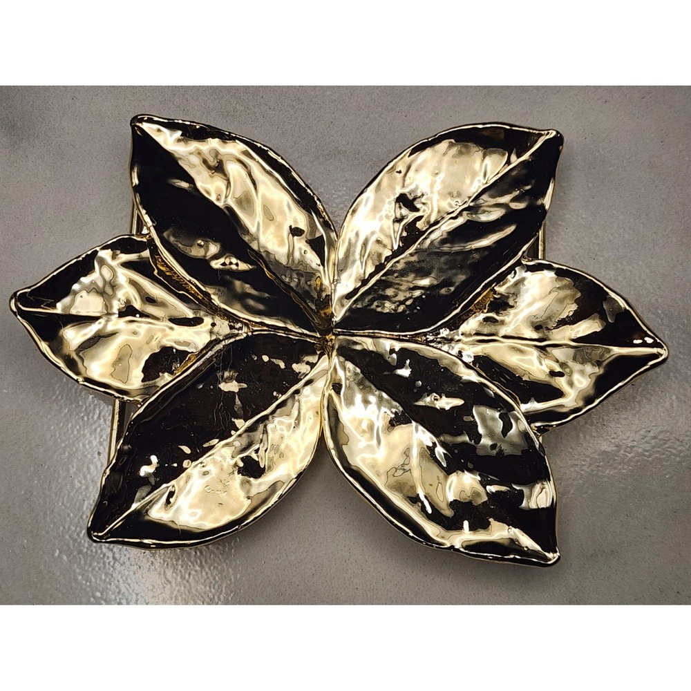 Vintage Gold Tone Interlocking Leaf Belt Buckle Set Statement Botanical Retro